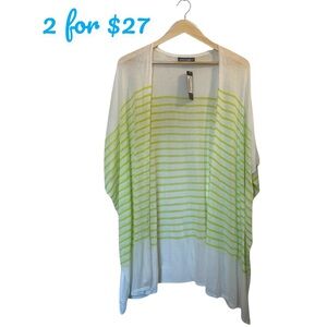 ACCESSORY ST White/Green Stripe Swim Cover Up Kimono Cardigan Jacket Topper O/S